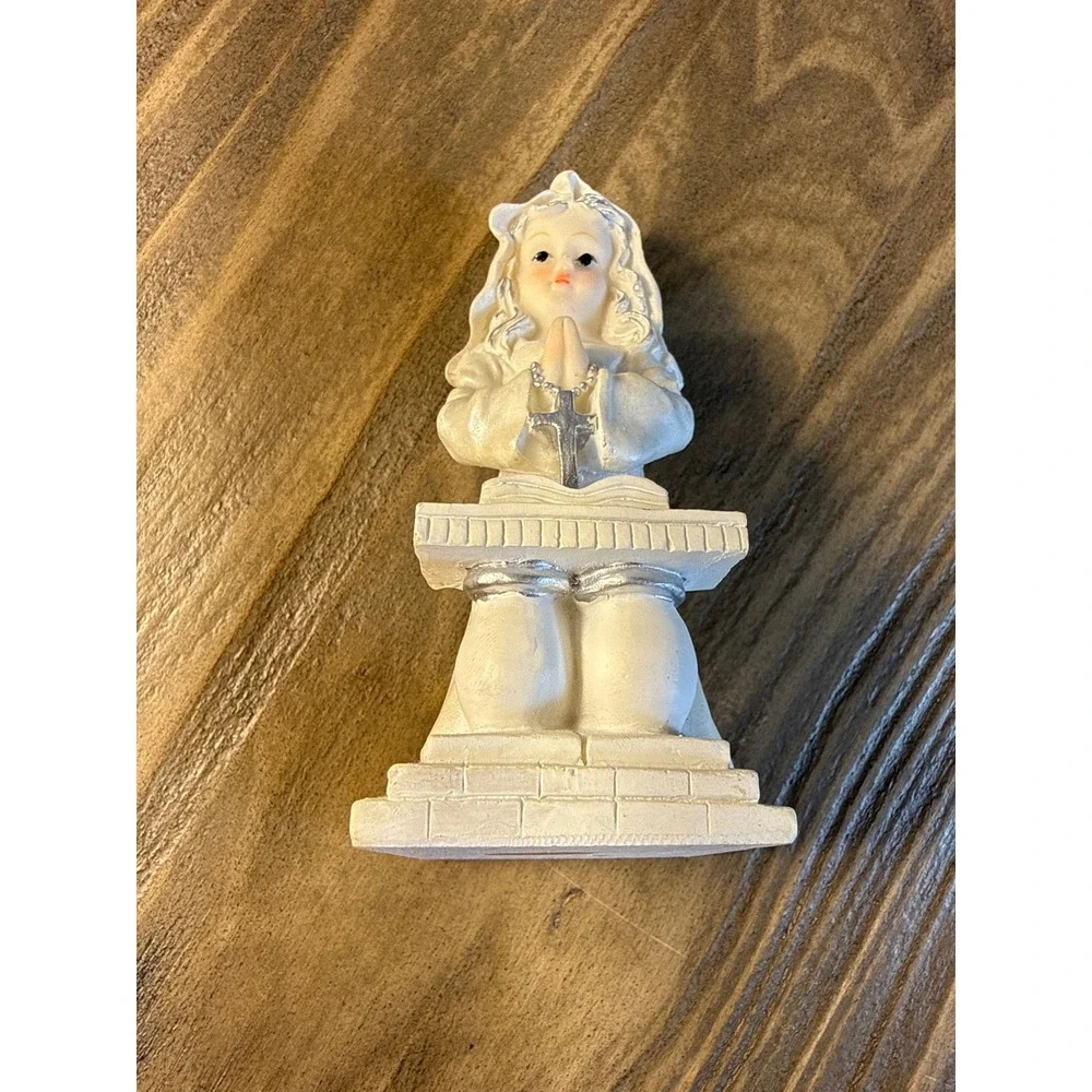 VTG Precious Moments Girl Figurine & Megan Baby Cross Set of 2 Religious
